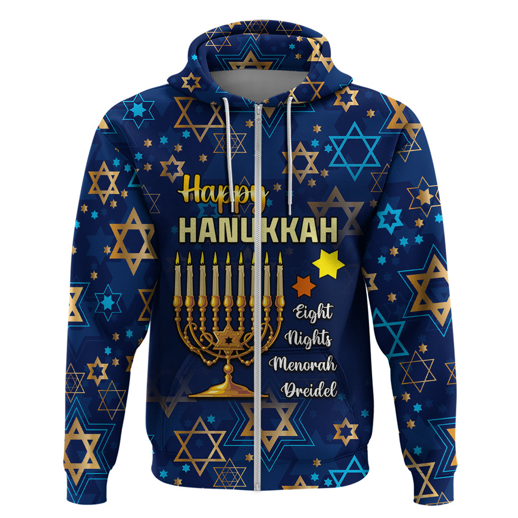 Personalised Hanukkah Festival Hoodie Eight Nights Menorah Dreidel - Wonder Print Shop