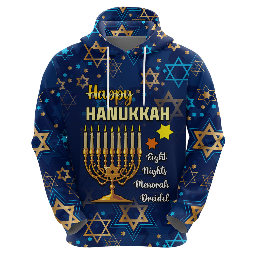 Personalised Hanukkah Festival Hoodie Eight Nights Menorah Dreidel - Wonder Print Shop