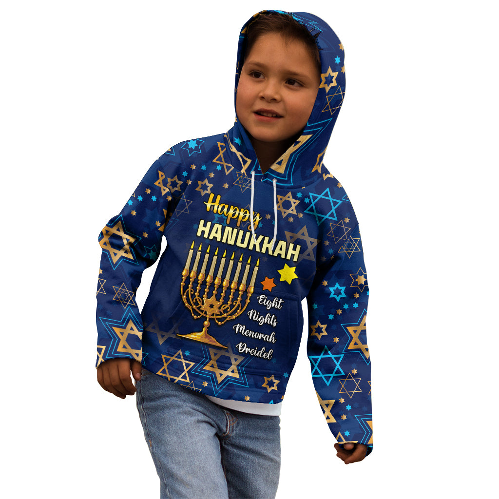 Personalised Hanukkah Festival Kid Hoodie Eight Nights Menorah Dreidel - Wonder Print Shop