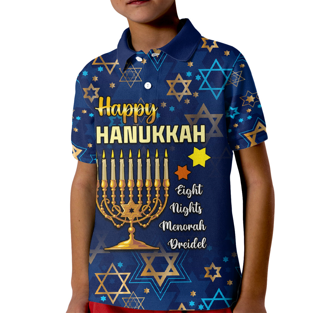 Personalised Hanukkah Festival Kid Polo Shirt Eight Nights Menorah Dreidel - Wonder Print Shop