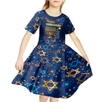 Personalised Hanukkah Festival Kid Short Sleeve Dress Eight Nights Menorah Dreidel - Wonder Print Shop