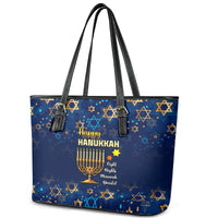 Hanukkah Festival Leather Tote Bag Eight Nights Menorah Dreidel - Wonder Print Shop