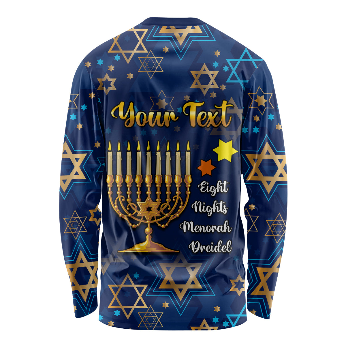 Personalised Hanukkah Festival Long Sleeve Shirt Eight Nights Menorah Dreidel - Wonder Print Shop