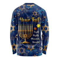 Personalised Hanukkah Festival Long Sleeve Shirt Eight Nights Menorah Dreidel - Wonder Print Shop