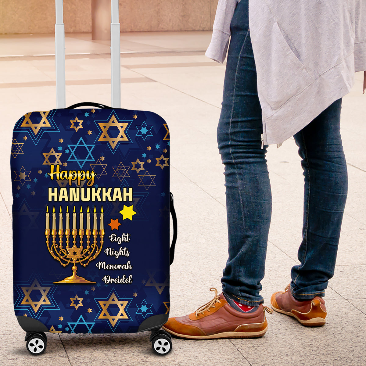 Hanukkah Festival Luggage Cover Eight Nights Menorah Dreidel - Wonder Print Shop