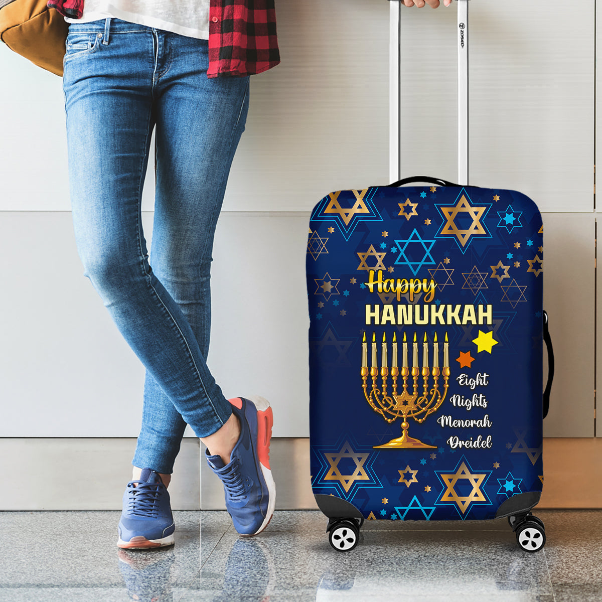 Hanukkah Festival Luggage Cover Eight Nights Menorah Dreidel - Wonder Print Shop