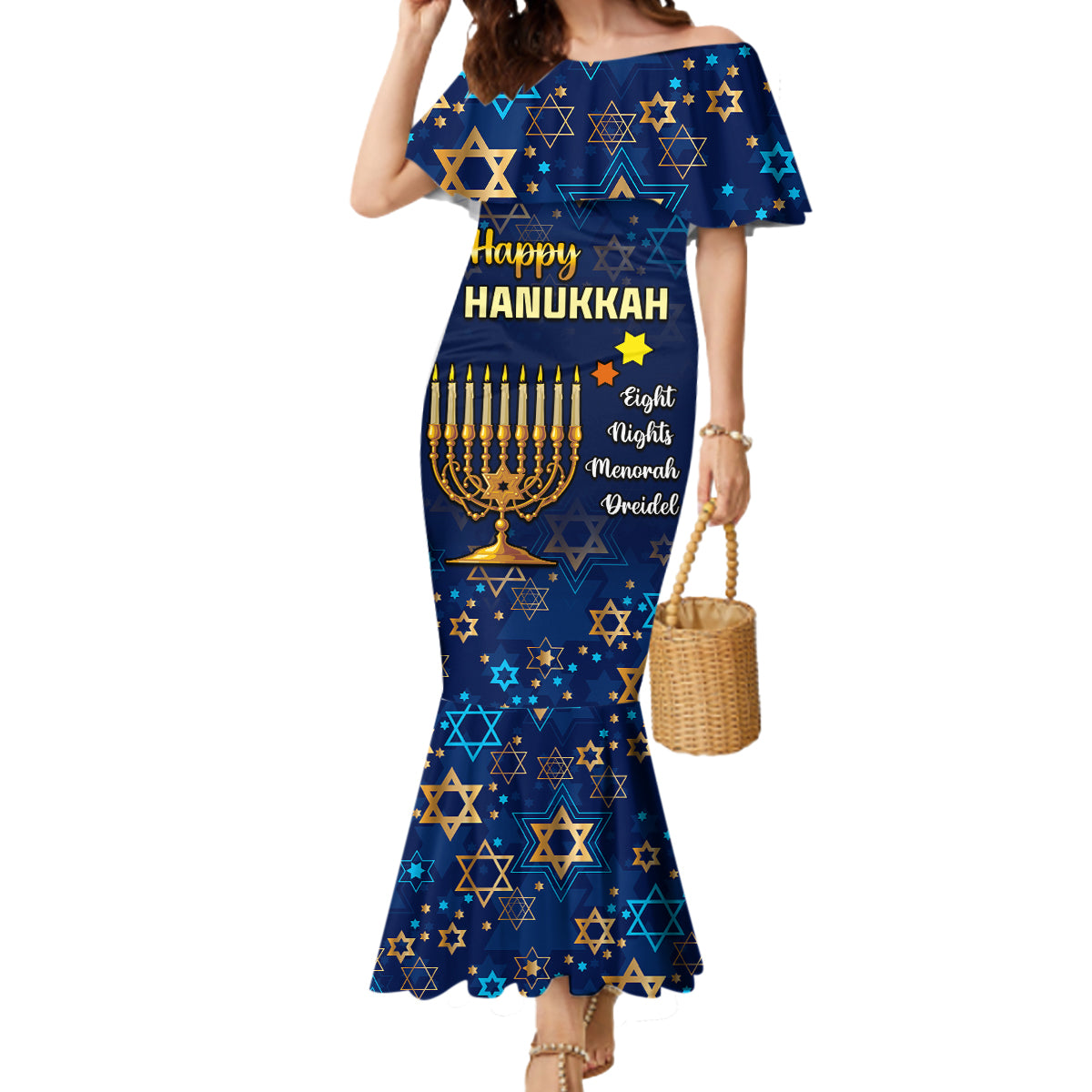 Personalised Hanukkah Festival Mermaid Dress Eight Nights Menorah Dreidel - Wonder Print Shop