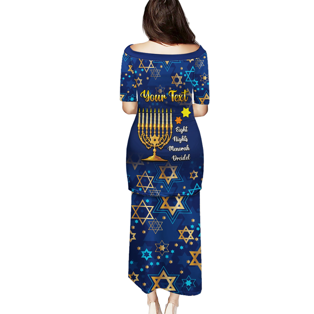 Personalised Hanukkah Festival Puletasi Eight Nights Menorah Dreidel - Wonder Print Shop