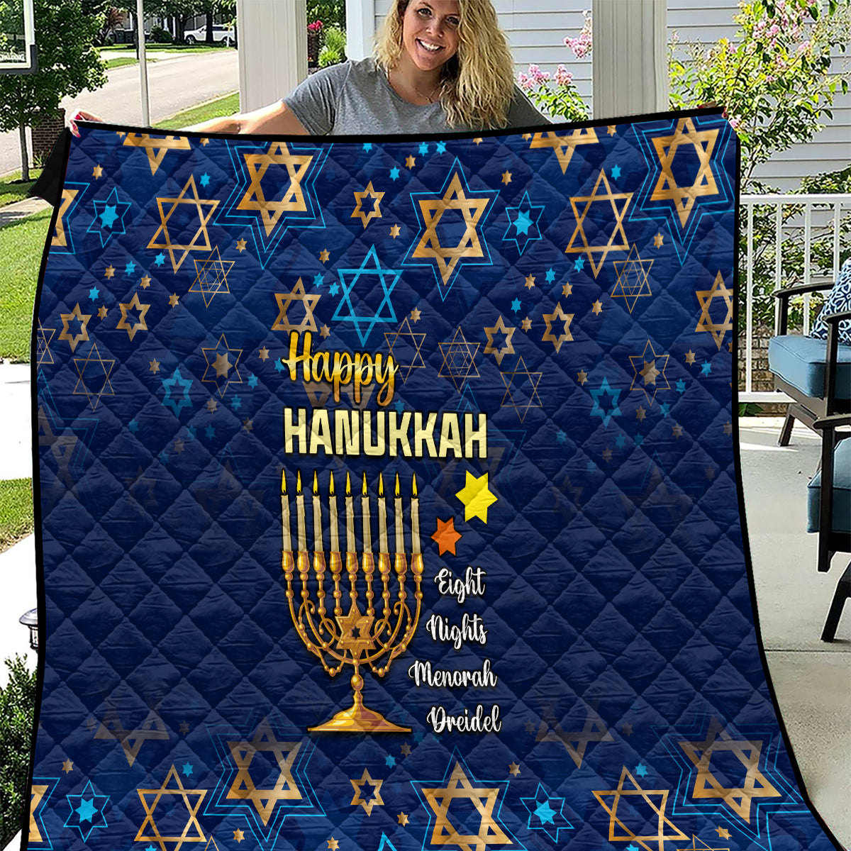 Hanukkah Festival Quilt Eight Nights Menorah Dreidel - Wonder Print Shop