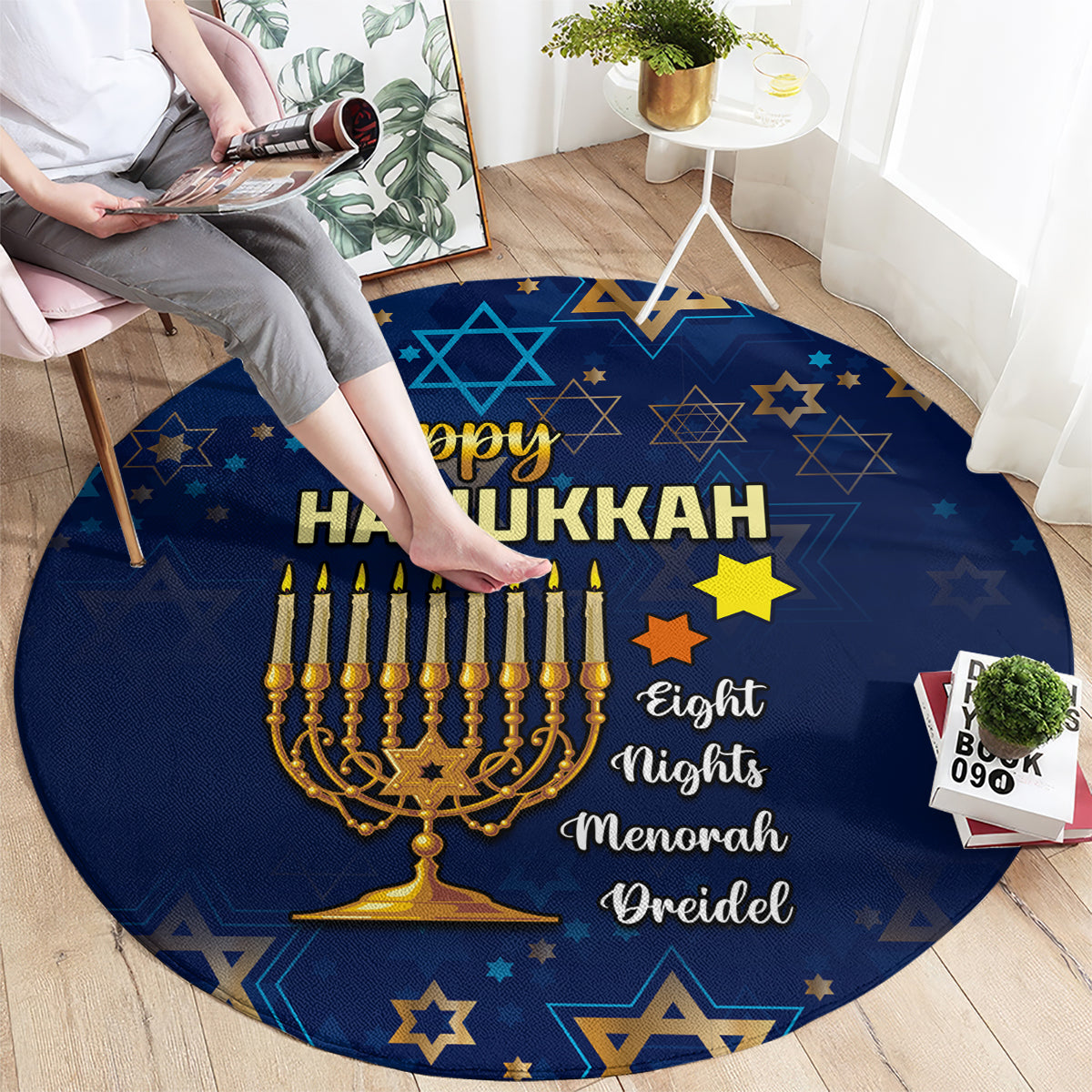 personalised-hanukkah-festival-round-carpet-eight-nights-menorah-dreidel
