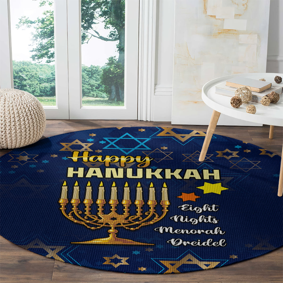 personalised-hanukkah-festival-round-carpet-eight-nights-menorah-dreidel