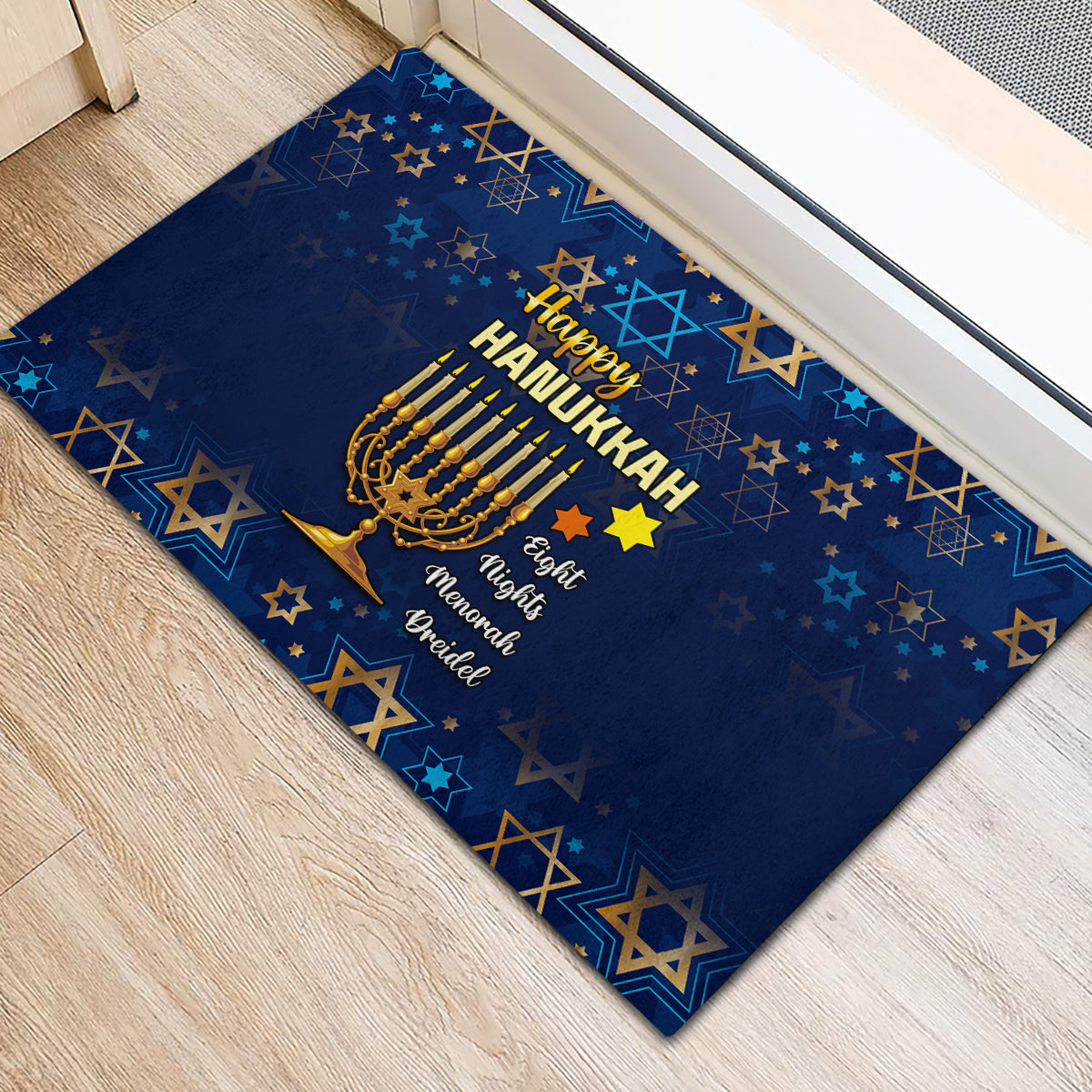 Hanukkah Festival Rubber Doormat Eight Nights Menorah Dreidel - Wonder Print Shop