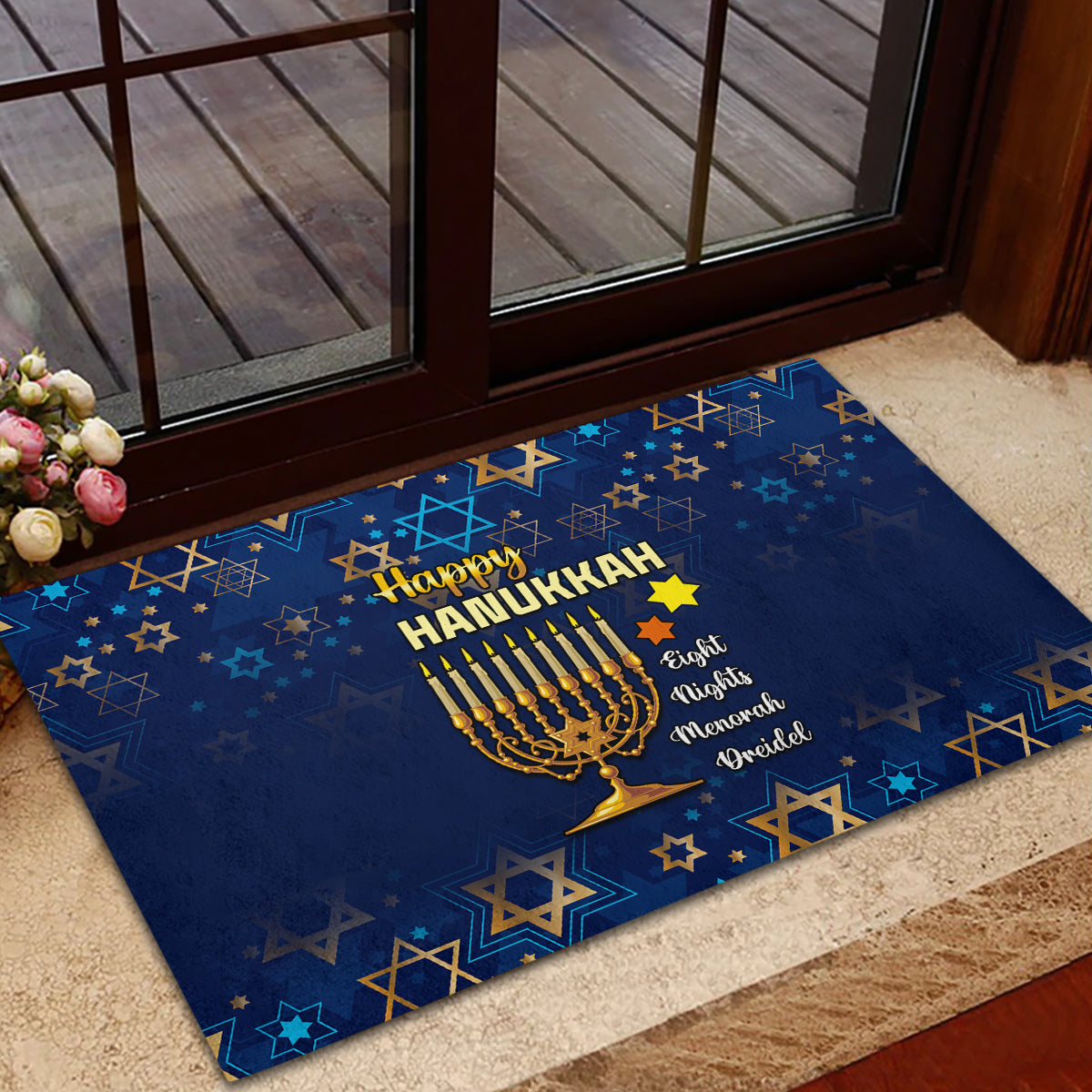 Hanukkah Festival Rubber Doormat Eight Nights Menorah Dreidel - Wonder Print Shop