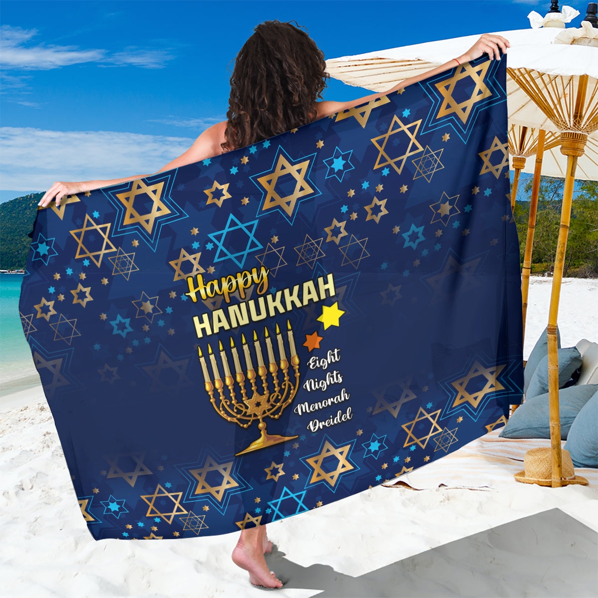 Hanukkah Festival Sarong Eight Nights Menorah Dreidel - Wonder Print Shop