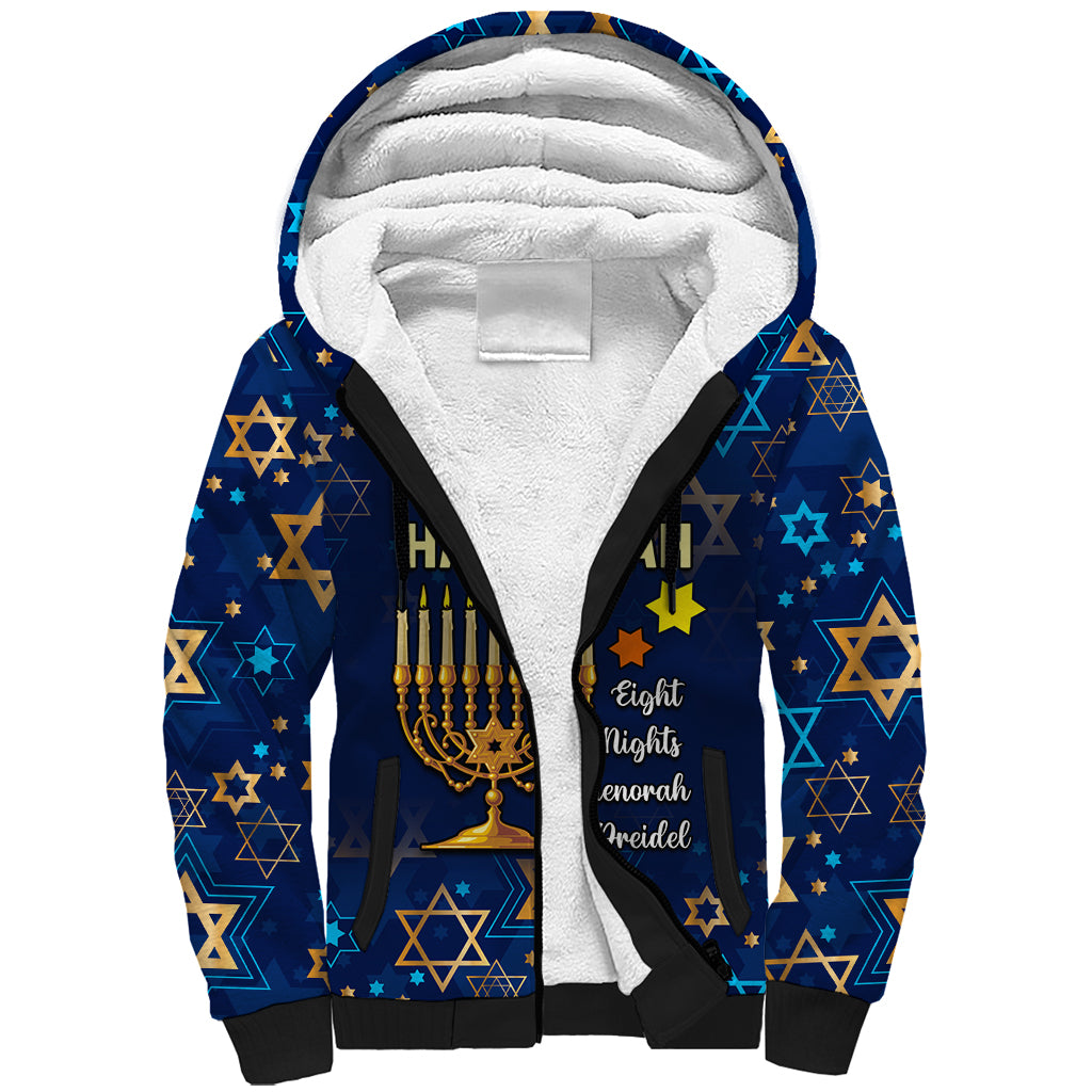 Personalised Hanukkah Festival Sherpa Hoodie Eight Nights Menorah Dreidel - Wonder Print Shop