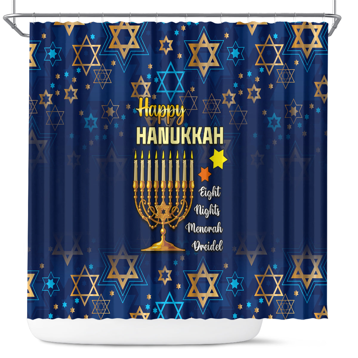 personalised-hanukkah-festival-shower-curtain-eight-nights-menorah-dreidel