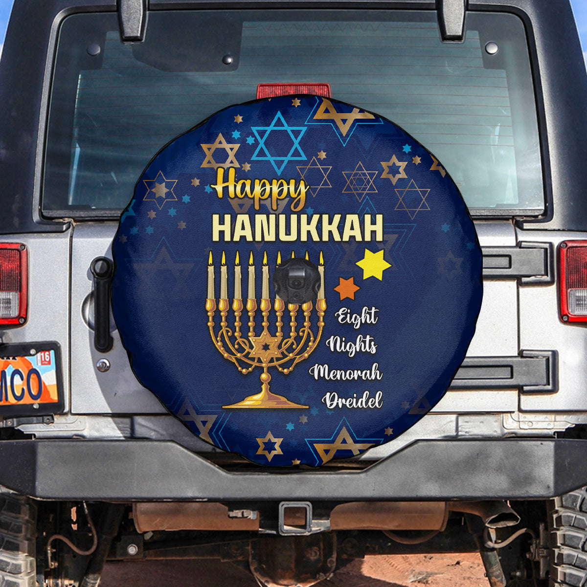 Hanukkah Festival Spare Tire Cover Eight Nights Menorah Dreidel - Wonder Print Shop