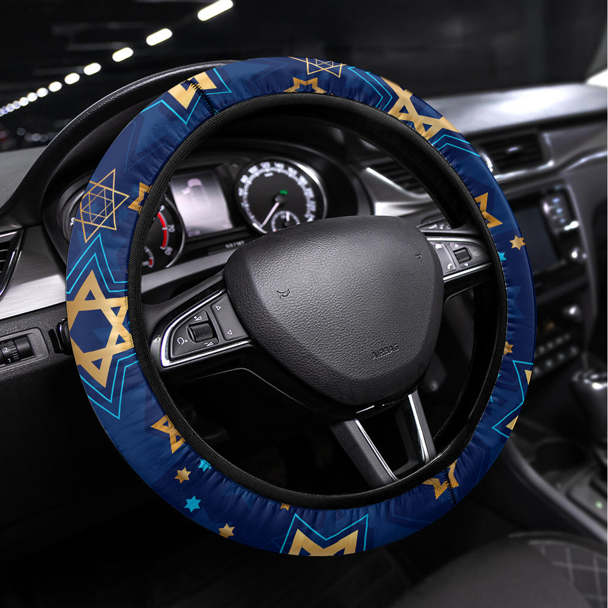 Hanukkah Festival Steering Wheel Cover Eight Nights Menorah Dreidel - Wonder Print Shop