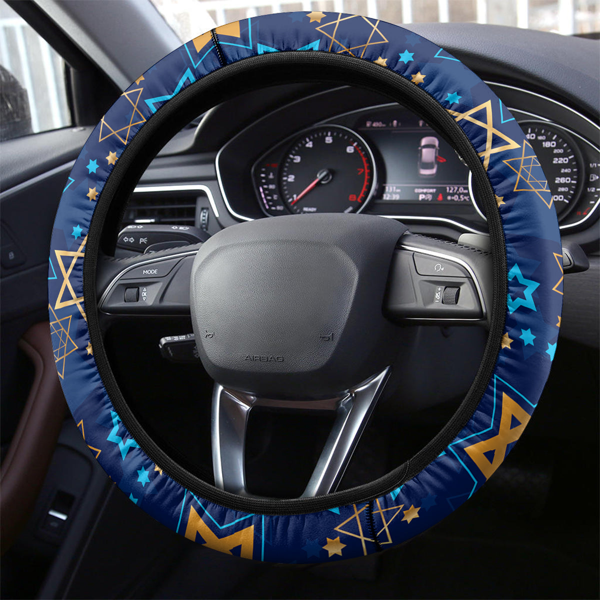 Hanukkah Festival Steering Wheel Cover Eight Nights Menorah Dreidel - Wonder Print Shop