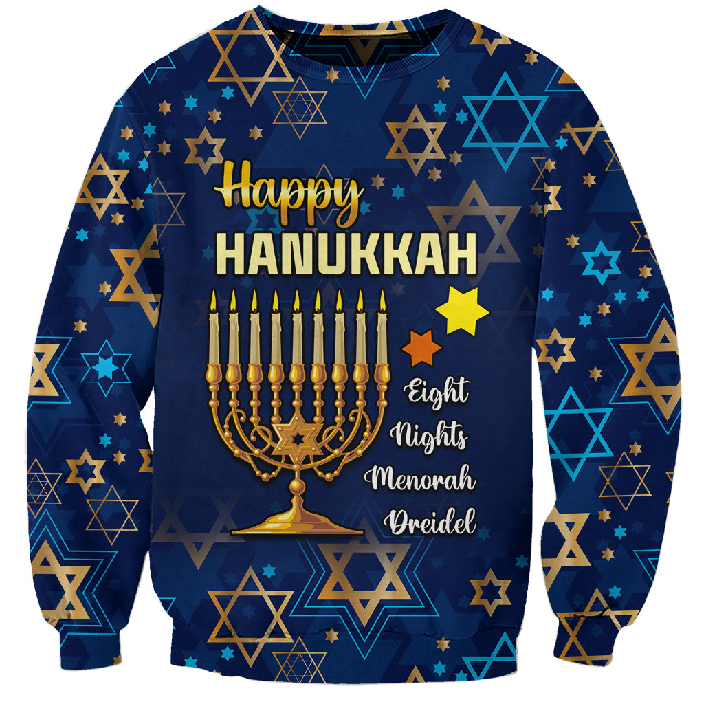 Personalised Hanukkah Festival Sweatshirt Eight Nights Menorah Dreidel - Wonder Print Shop