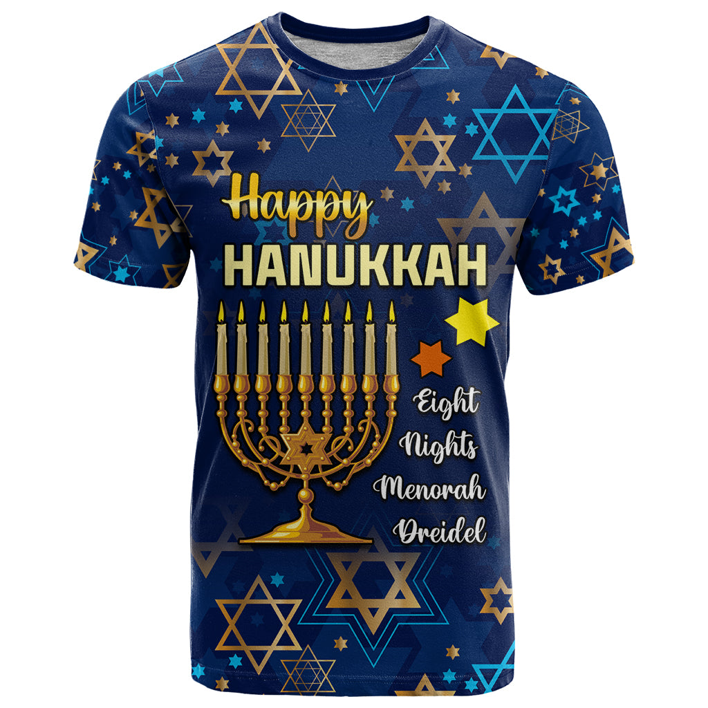 Personalised Hanukkah Festival T Shirt Eight Nights Menorah Dreidel - Wonder Print Shop