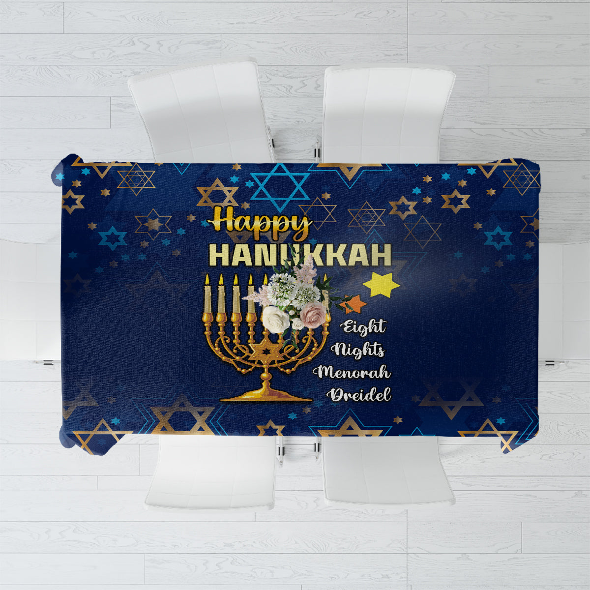 Hanukkah Festival Tablecloth Eight Nights Menorah Dreidel - Wonder Print Shop