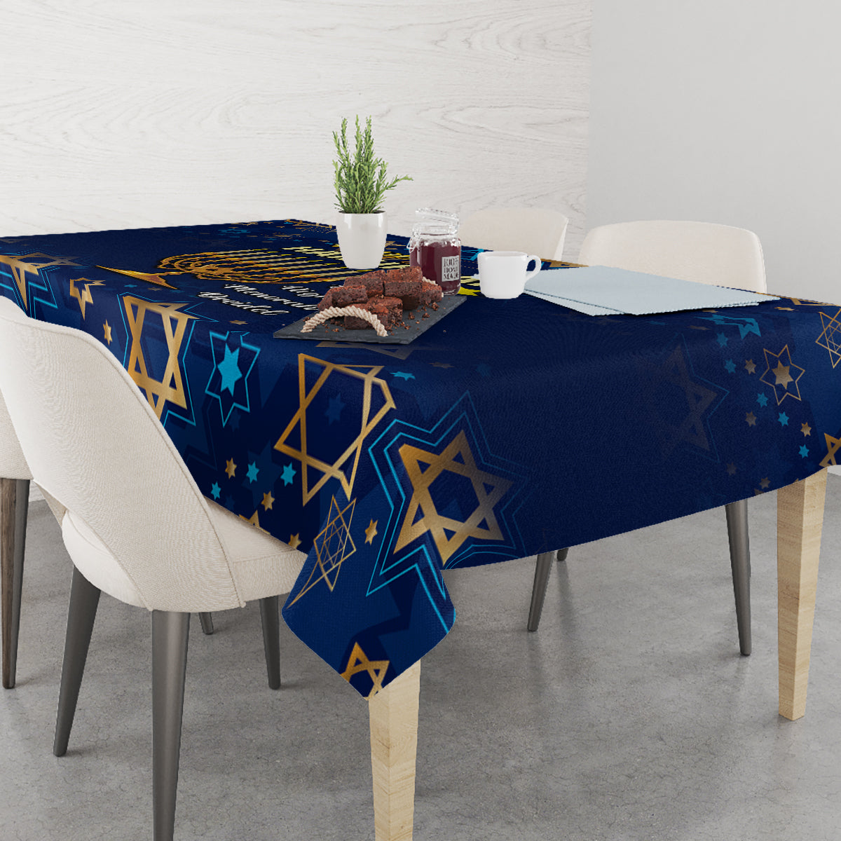 Hanukkah Festival Tablecloth Eight Nights Menorah Dreidel - Wonder Print Shop
