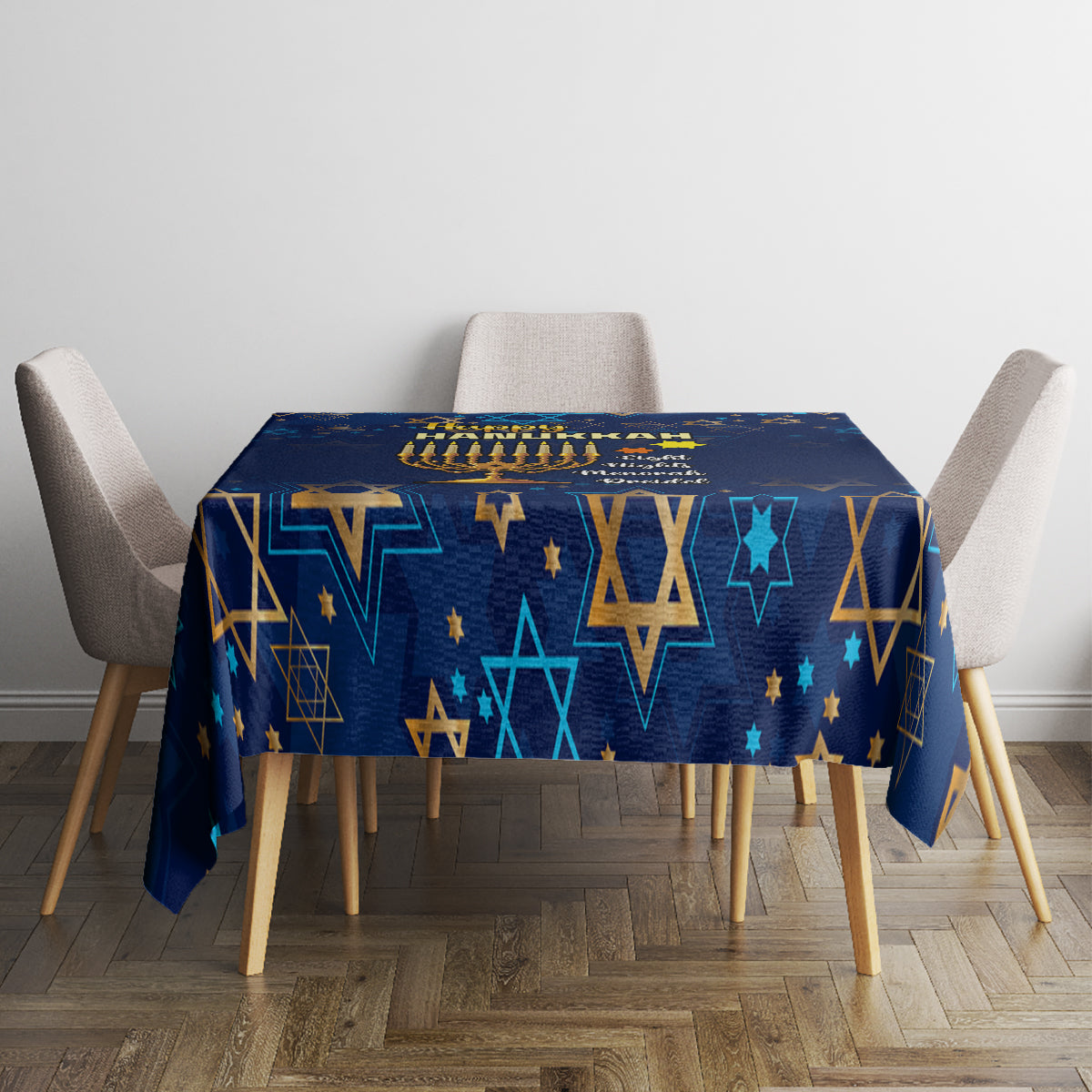 Hanukkah Festival Tablecloth Eight Nights Menorah Dreidel - Wonder Print Shop
