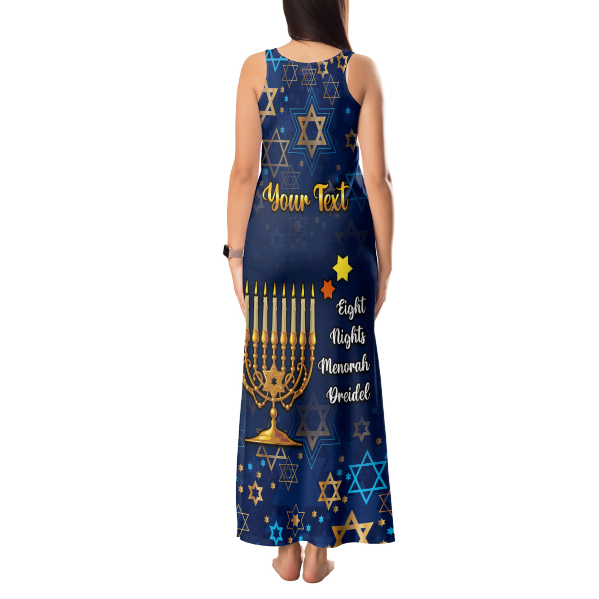 Personalised Hanukkah Festival Tank Maxi Dress Eight Nights Menorah Dreidel - Wonder Print Shop
