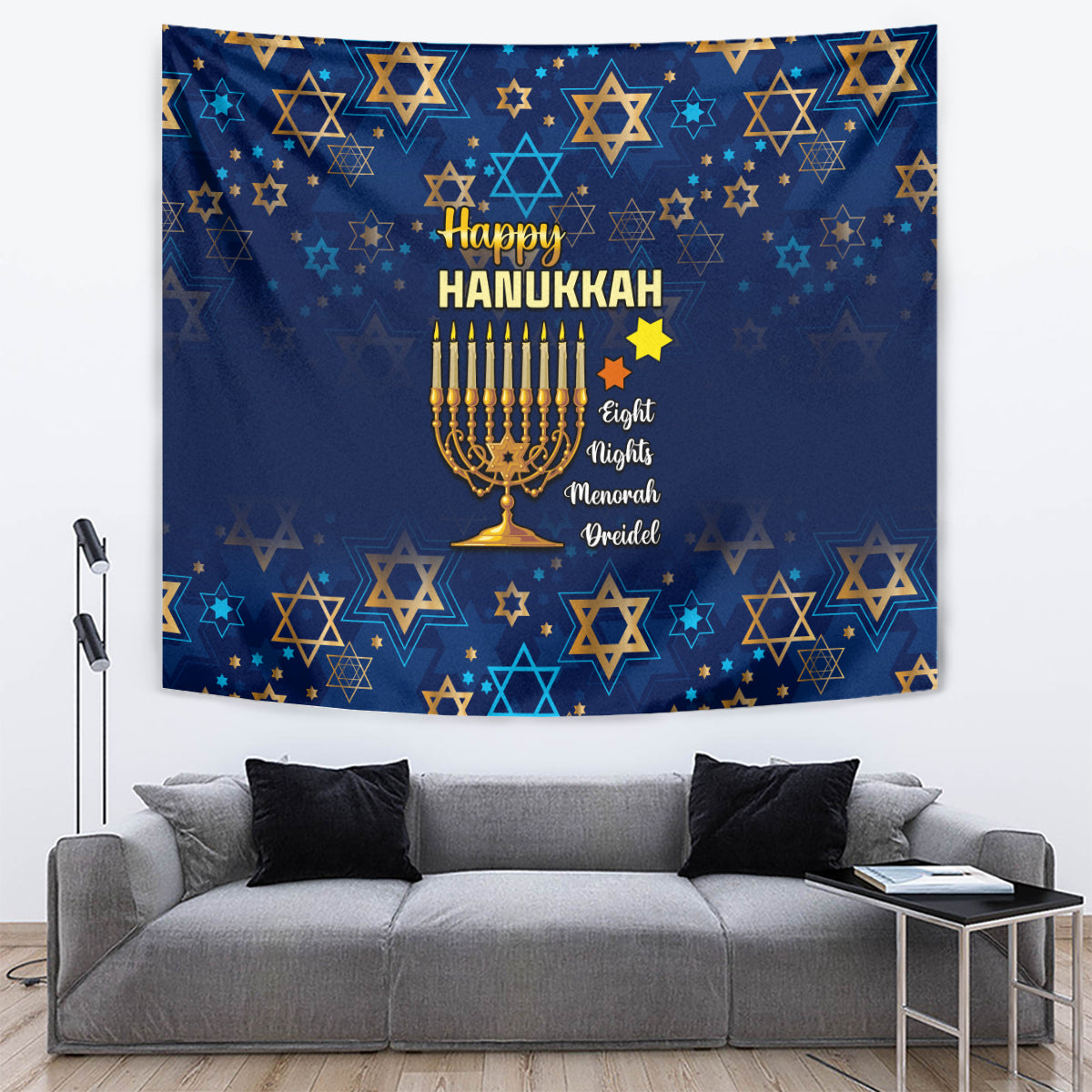 Hanukkah Festival Tapestry Eight Nights Menorah Dreidel - Wonder Print Shop