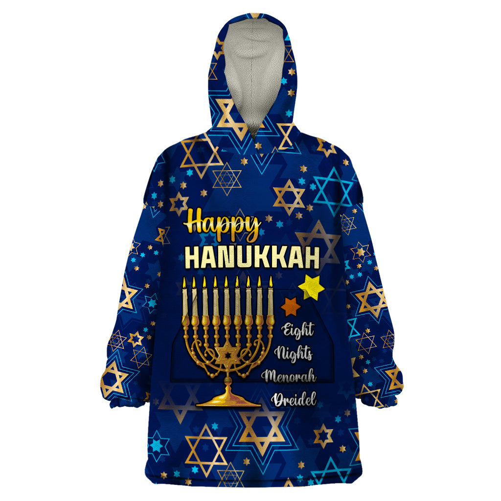 Personalised Hanukkah Festival Wearable Blanket Hoodie Eight Nights Menorah Dreidel - Wonder Print Shop