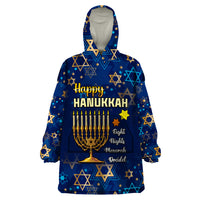 Personalised Hanukkah Festival Wearable Blanket Hoodie Eight Nights Menorah Dreidel - Wonder Print Shop