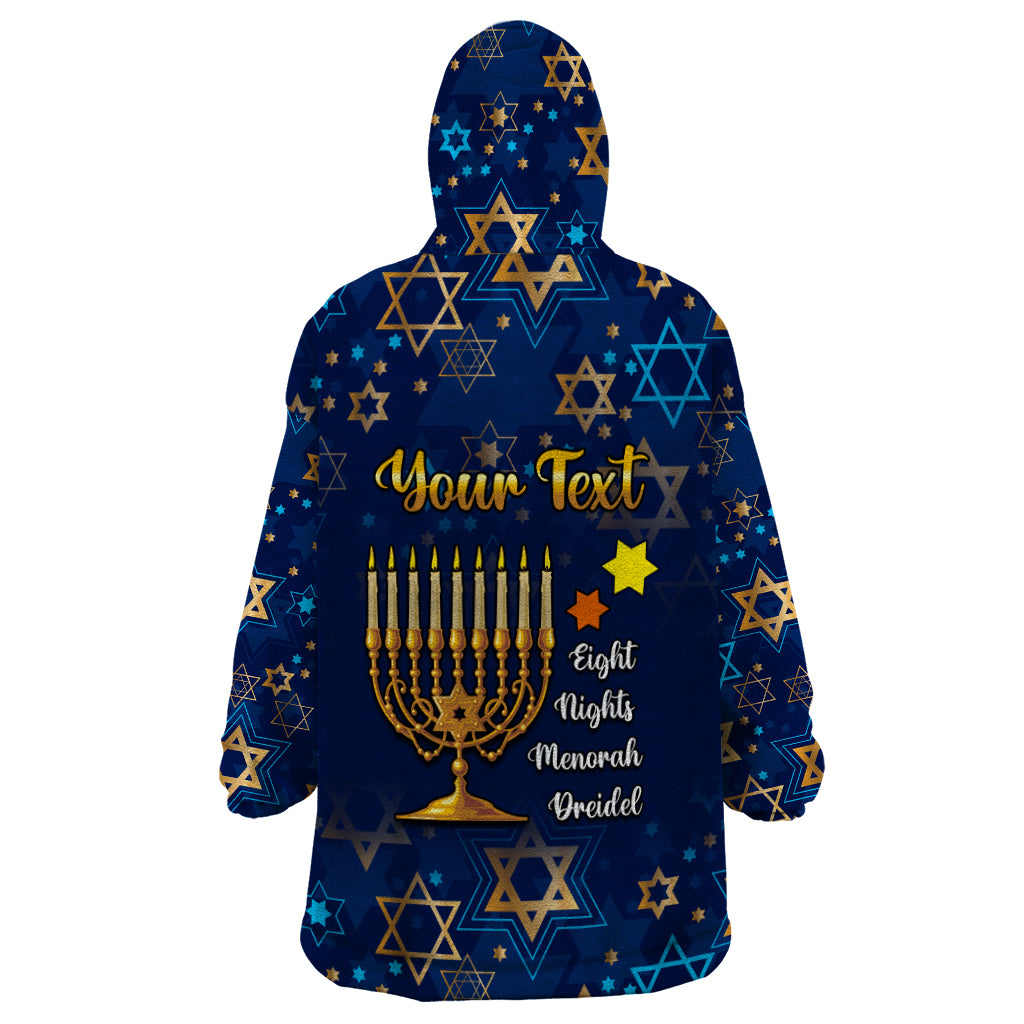 Personalised Hanukkah Festival Wearable Blanket Hoodie Eight Nights Menorah Dreidel - Wonder Print Shop