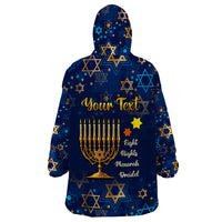 Personalised Hanukkah Festival Wearable Blanket Hoodie Eight Nights Menorah Dreidel - Wonder Print Shop