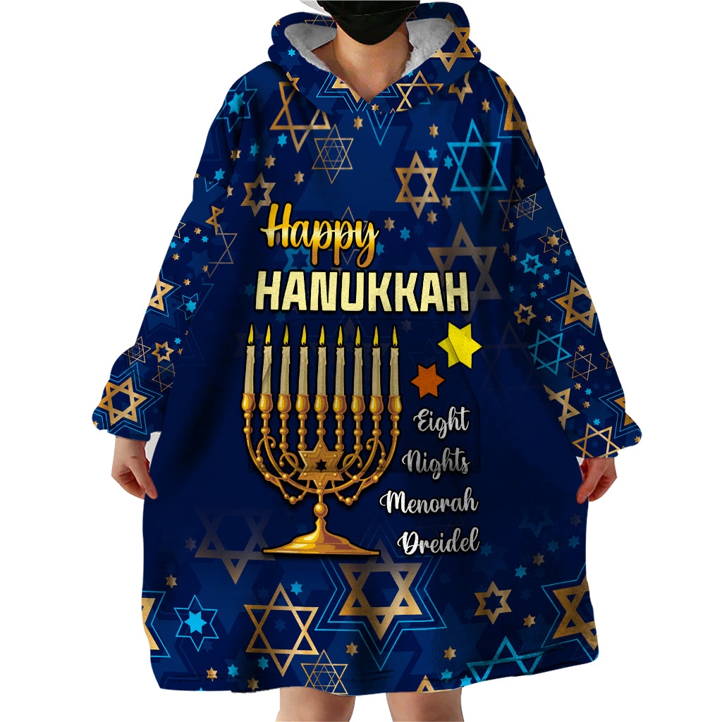 Personalised Hanukkah Festival Wearable Blanket Hoodie Eight Nights Menorah Dreidel - Wonder Print Shop