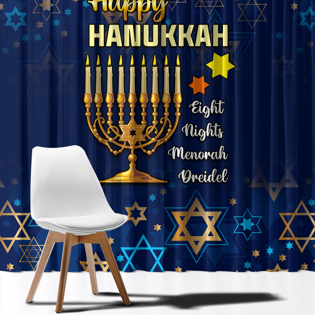 Hanukkah Festival Window Curtain Eight Nights Menorah Dreidel - Wonder Print Shop