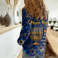 Personalised Hanukkah Festival Women Casual Shirt Eight Nights Menorah Dreidel - Wonder Print Shop