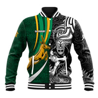 Custom New Zealand and South Africa Rugby Baseball Jacket Silver Fern Protea Pattern World Cup 2023 - Wonder Print Shop