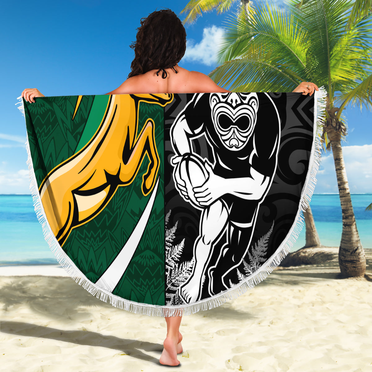 Custom New Zealand and South Africa Rugby Beach Blanket Silver Fern Protea Pattern World Cup 2023 - Wonder Print Shop