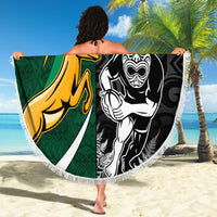 Custom New Zealand and South Africa Rugby Beach Blanket Silver Fern Protea Pattern World Cup 2023 - Wonder Print Shop