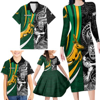 Custom New Zealand and South Africa Rugby Family Matching Long Sleeve Bodycon Dress and Hawaiian Shirt Silver Fern Protea Pattern World Cup 2023 - Wonder Print Shop