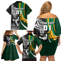 Custom New Zealand and South Africa Rugby Family Matching Off Shoulder Short Dress and Hawaiian Shirt Silver Fern Protea Pattern World Cup 2023 - Wonder Print Shop