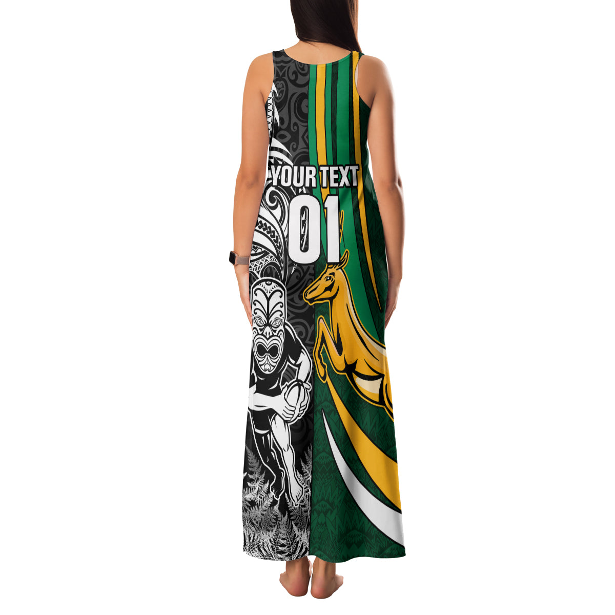 Custom New Zealand and South Africa Rugby Family Matching Tank Maxi Dress and Hawaiian Shirt Silver Fern Protea Pattern World Cup 2023 - Wonder Print Shop