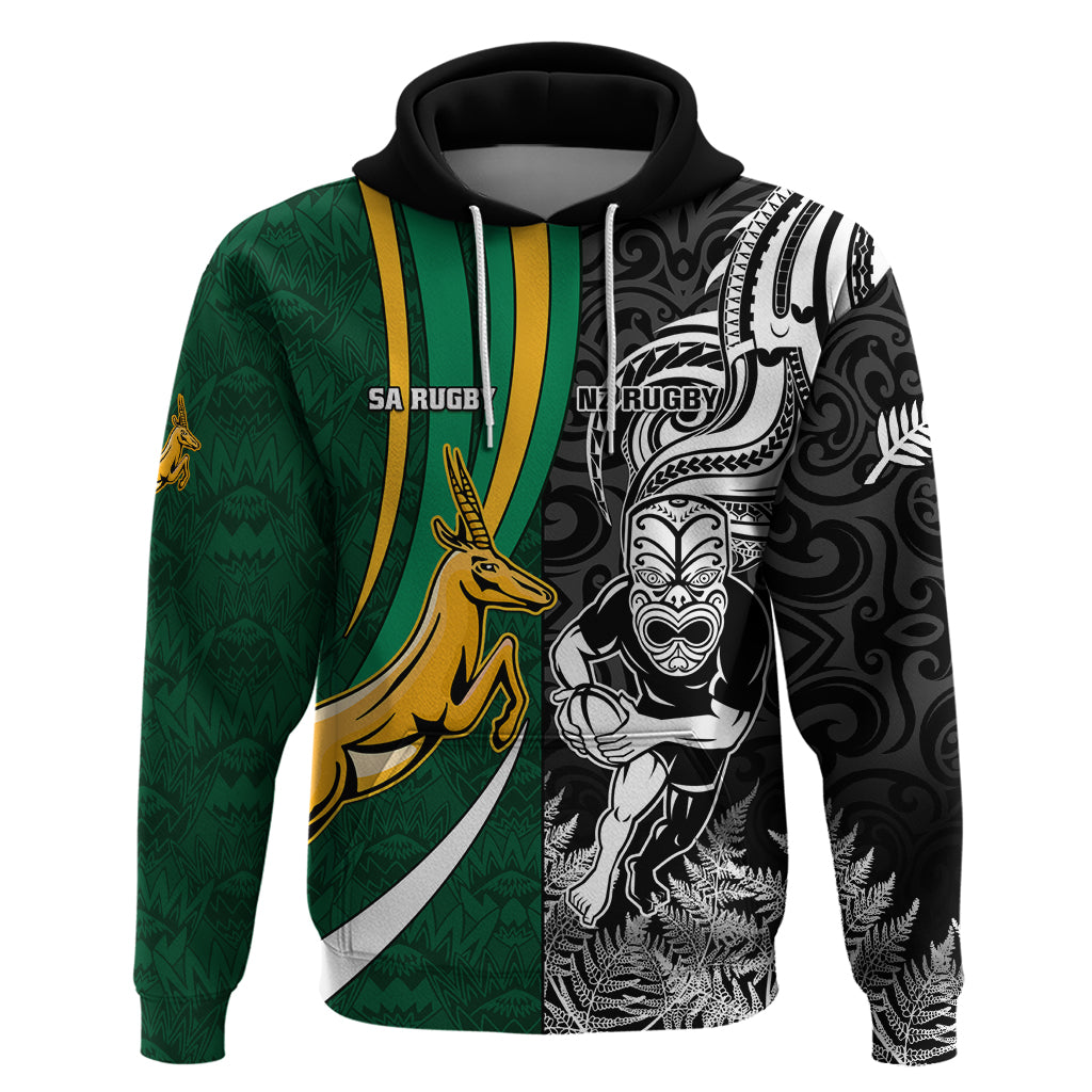 Custom New Zealand and South Africa Rugby Hoodie Silver Fern Protea Pattern World Cup 2023 - Wonder Print Shop