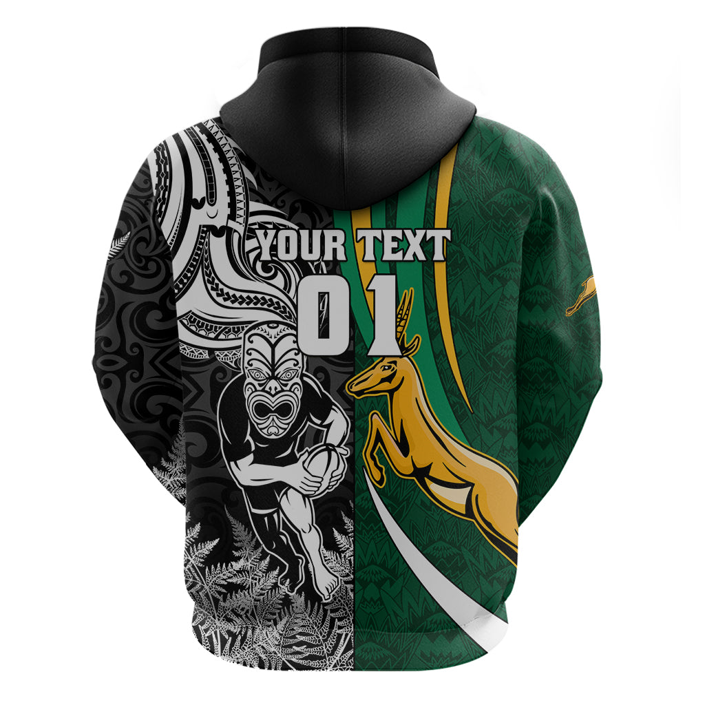Custom New Zealand and South Africa Rugby Hoodie Silver Fern Protea Pattern World Cup 2023 - Wonder Print Shop
