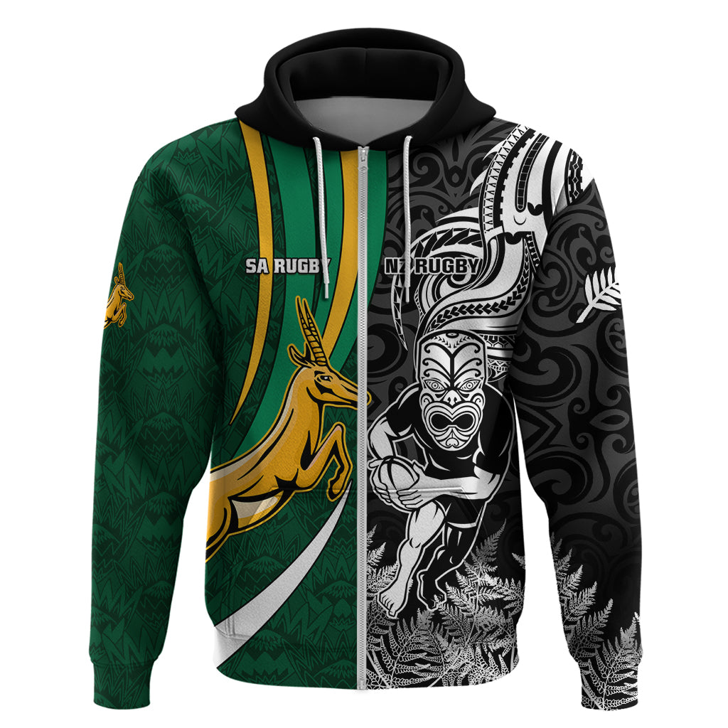 Custom New Zealand and South Africa Rugby Hoodie Silver Fern Protea Pattern World Cup 2023 - Wonder Print Shop