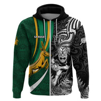 Custom New Zealand and South Africa Rugby Hoodie Silver Fern Protea Pattern World Cup 2023 - Wonder Print Shop
