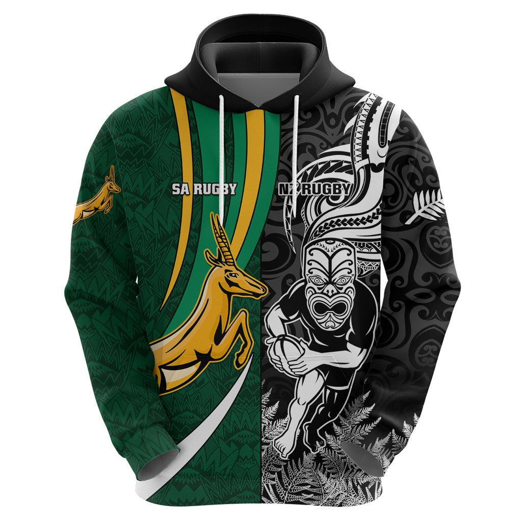 Custom New Zealand and South Africa Rugby Hoodie Silver Fern Protea Pattern World Cup 2023 - Wonder Print Shop