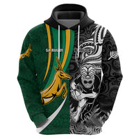 Custom New Zealand and South Africa Rugby Hoodie Silver Fern Protea Pattern World Cup 2023 - Wonder Print Shop