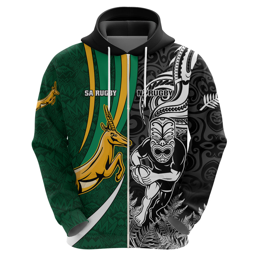 Custom New Zealand and South Africa Rugby Hoodie Silver Fern Protea Pattern World Cup 2023 - Wonder Print Shop